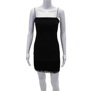 Likely Womens Square Neck Sleeveless Bodycon Fringe Mini Dress Black Size 2